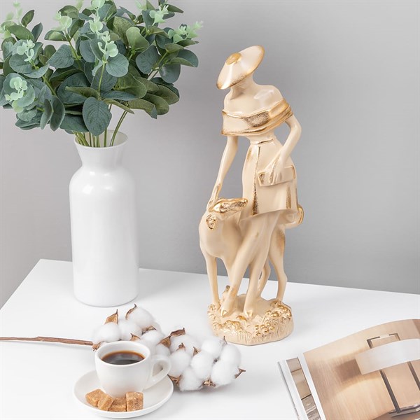 Скульптура Девушка с собакой Айвори Bo22675_3936