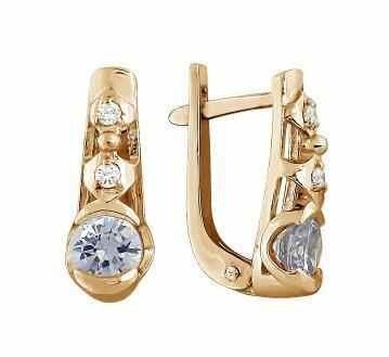 Серьги серебряные позолоченные (красн.) с фианитами 3.1 гр. 228945