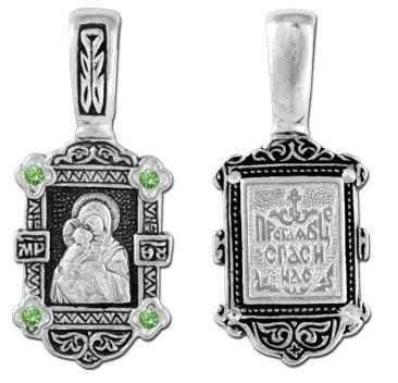 Образок серебряный черненый с фианитами Владимирская Божья Матерь 1.12 гр. 228084