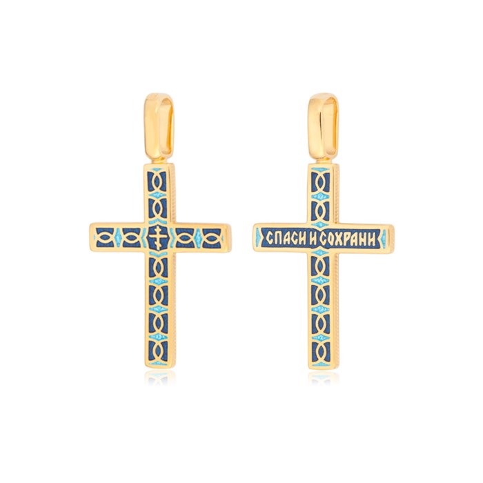 Нательный крест из серебра «Седмица» (золочение), синий Fil81.033з-18