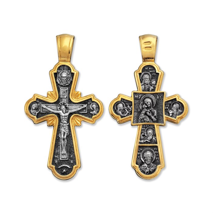 Нательный крест «Распятие Господне. Предстоящие. Богоматерь. Евангелисты. Николай Чудотворец» Fil8.19-110