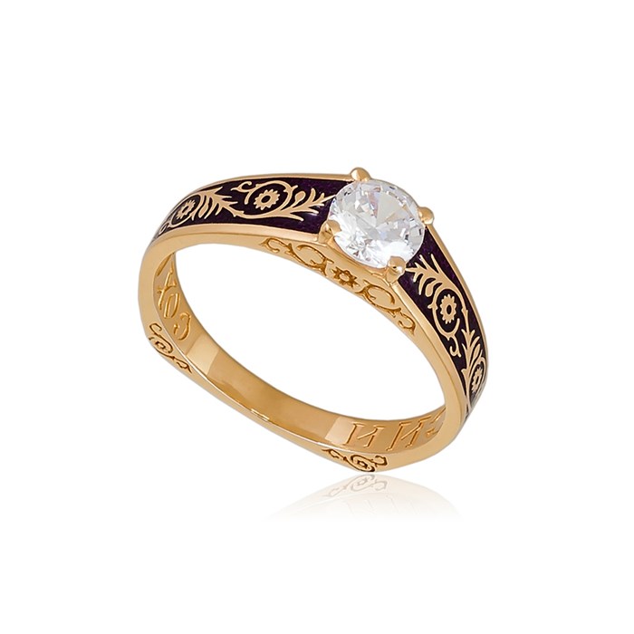 Перстень серебряный «Спас-на-крови» (золочение), фиолетовый с фианитами Fil61.125з-161