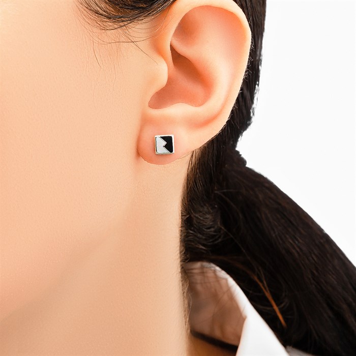 Пусета из серебра «B&W», черно-белая молния, горячая эмаль Fil31.405.2п-414