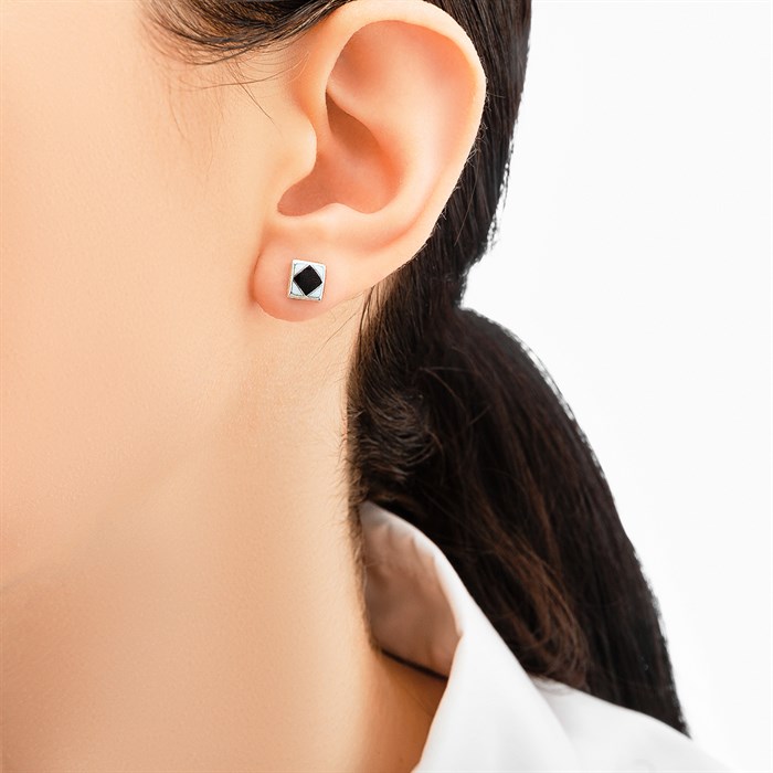 Пусета из серебра «B&W», черный ромб на белом Fil31.404.3п-417