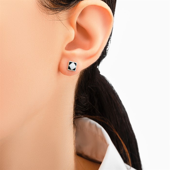 Пусета из серебра «B&W», черно-белая, белый ромб на черном Fil31.404.3п-418