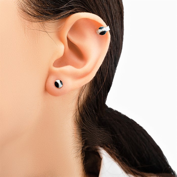 Пусета из серебра «B&W», черная круглая Fil31.410.3п-420