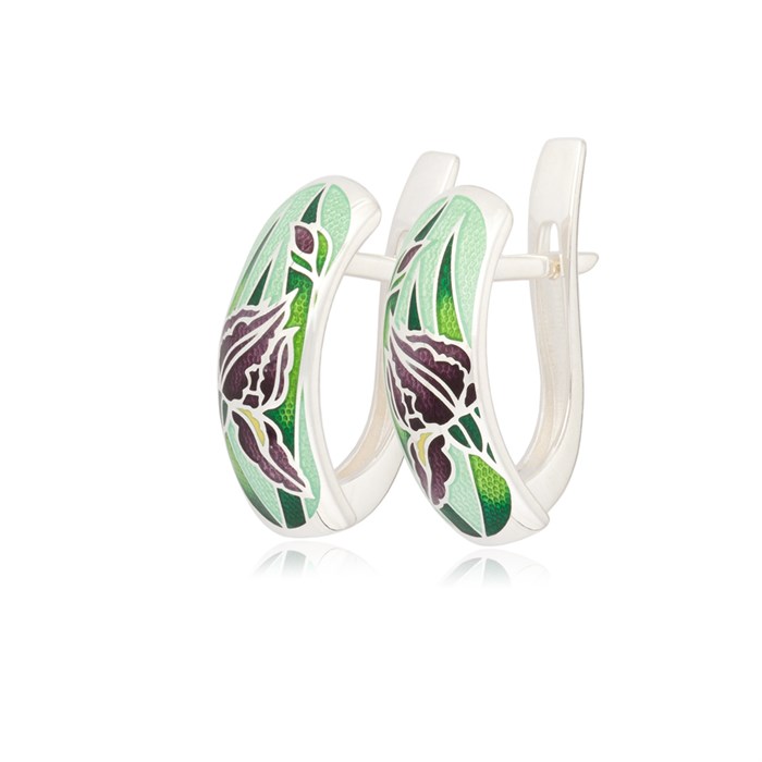 Серьги с английским замком из серебра «Ирисы», зеленые Fil3.46.1-439