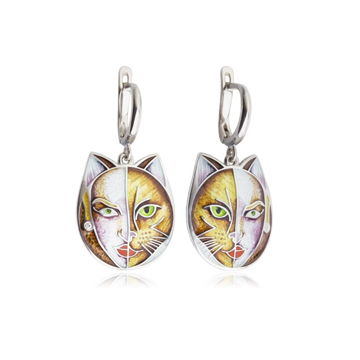 Серебряные серьги-подвески мимикроны «Кошка», рыжие Fil31.337-443