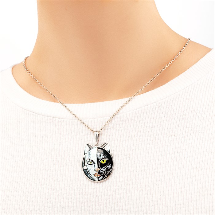 Серебряная подвеска мимикроны «Кошка», серая Fil71.337-446