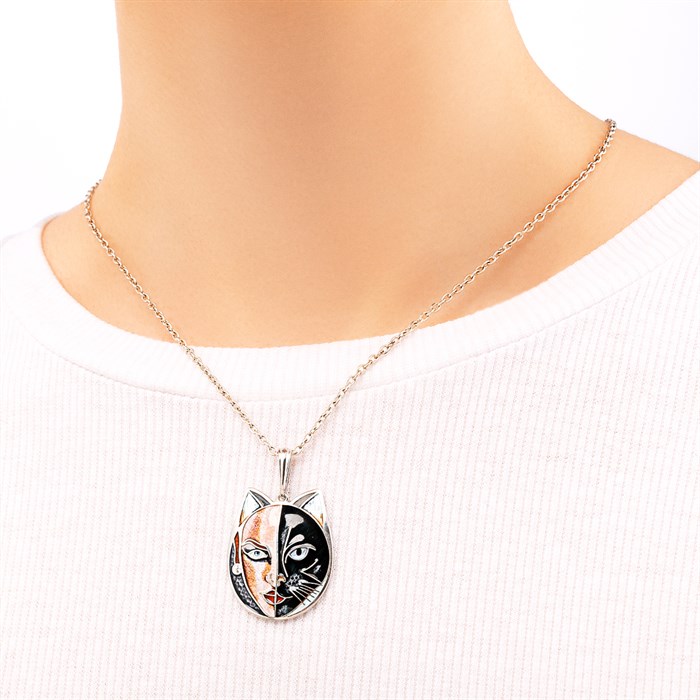 Серебряная подвеска мимикроны «Кошка», черная Fil71.337-447