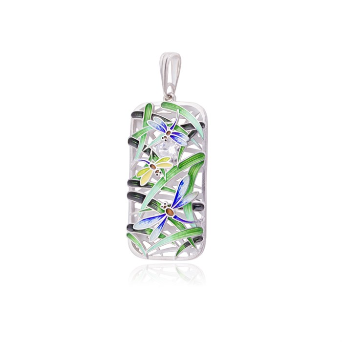 Серебряная подвеска «Стрекозы», зеленая Fil71.214-456