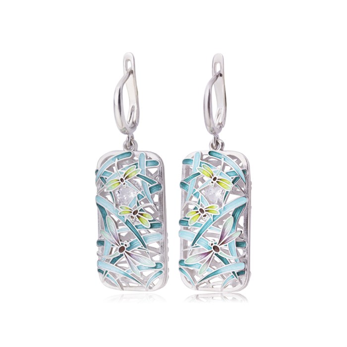 Серебряные серьги «Стрекозы», морская волна Fil31.214-462