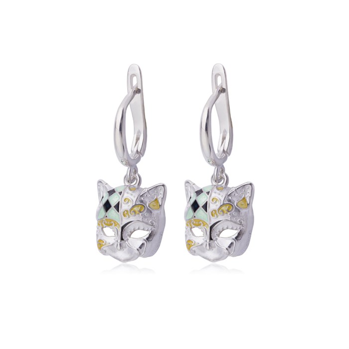 Серебряные серьги «Маска кошка», салатные Fil31.288-463