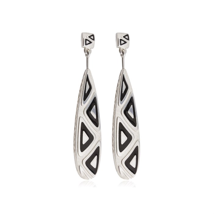 Пусеты-подвески «Маори», крупные треугольники, эмаль, серебро Fil31.331-491