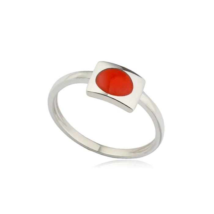 Кольцо из серебра «Малевич», красный круг, горячая эмаль Fil61.114.4-512