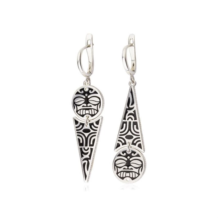 Серебряные серьги-подвески «Маори Тату», ассиметрия Fil31.342-516