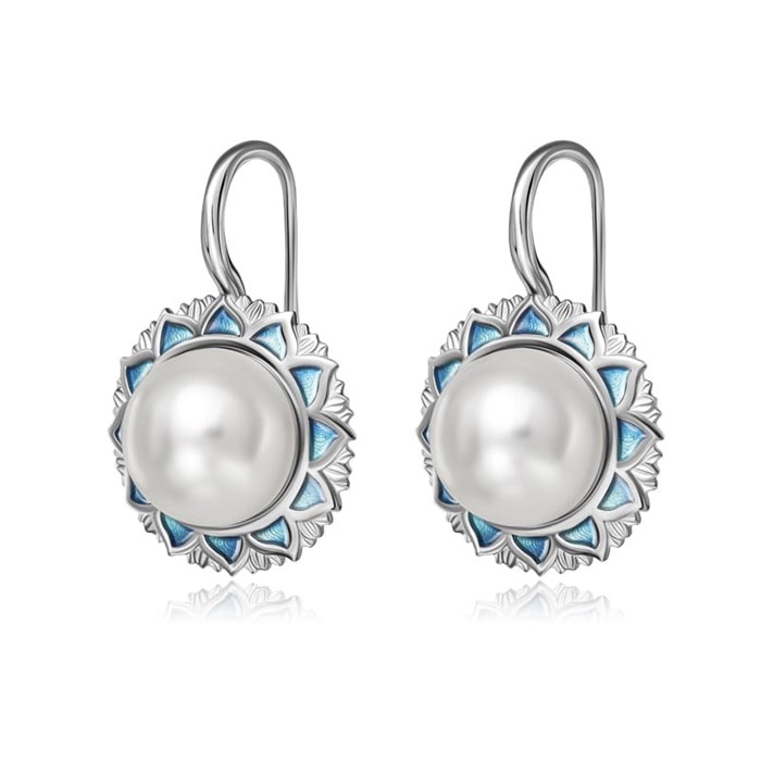 Серьги с синтетическом жемчугом из серебра, голубые Fil31.320сп-535