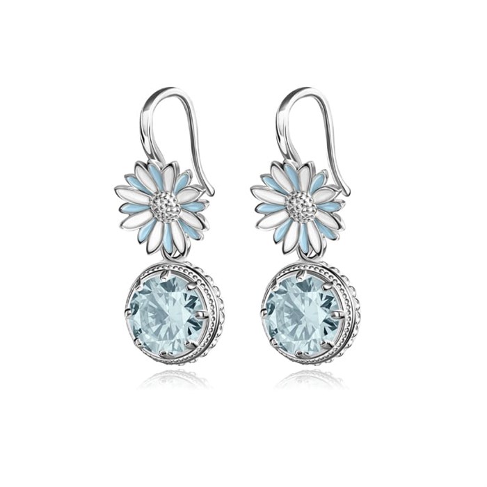 Серьги-подвески из серебра «Ромашка», голубые Fil31.206-545