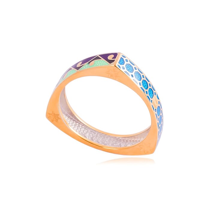 Кольцо из серебра «Орнамент» (золочение), треугольное, 3 орнамента Fil61.186з-568