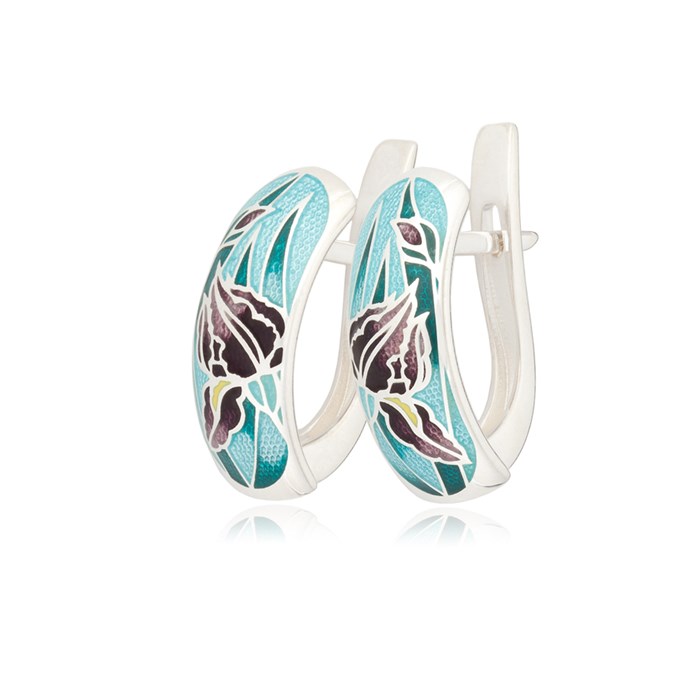 Серьги с английским замком из серебра «Ирисы», морская волна Fil3.46.1-598