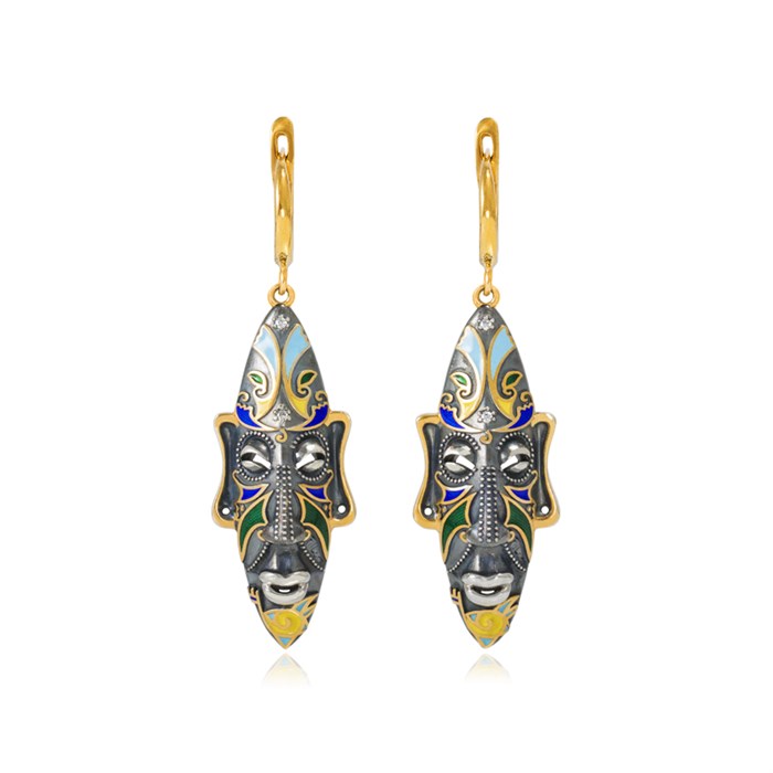 Серебряные серьги «Африканская маска Оконга» (золочение), разноцветные Fil31.283спз-605