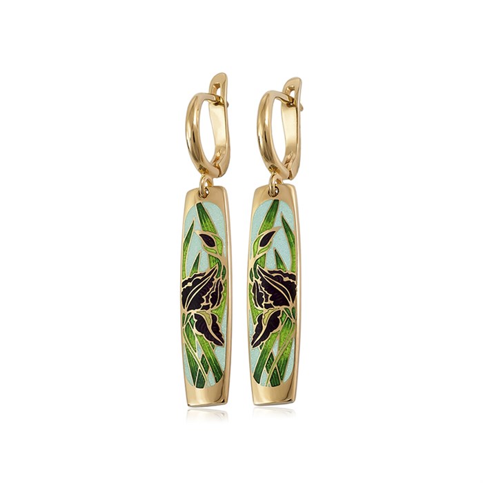 Серьги-подвески серебряные «Ирисы» (золочение), зеленые Fil3.46спз-613