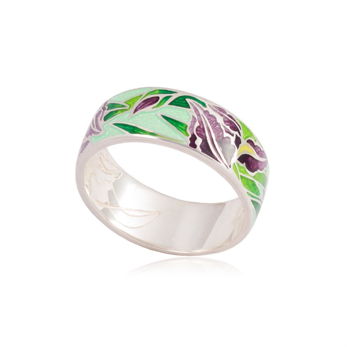 Кольцо из серебра «Ирисы», зеленое Fil6.46-630