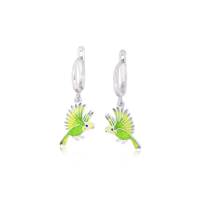 Серьги-подвески из серебра «Попугаи», зеленые Fil31.140.1сп-650