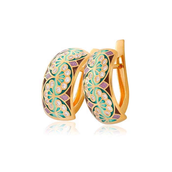 Серьги с английским замком «Сады Семирамиды» (золочение, малые), зеленые Fil3.99.1з-682