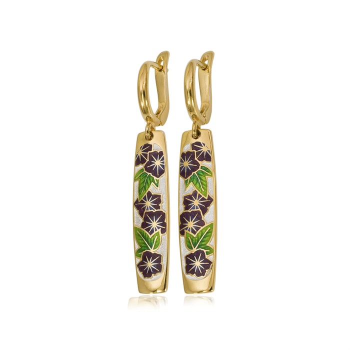 Серьги-подвески из серебра «Петуния» (золочение), фиолетовые Fil3.04спз-687