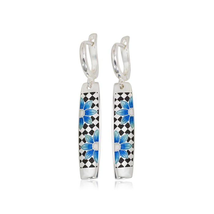 Серьги-подвески из серебра «Ромашки», голубые Fil3.20сп-689