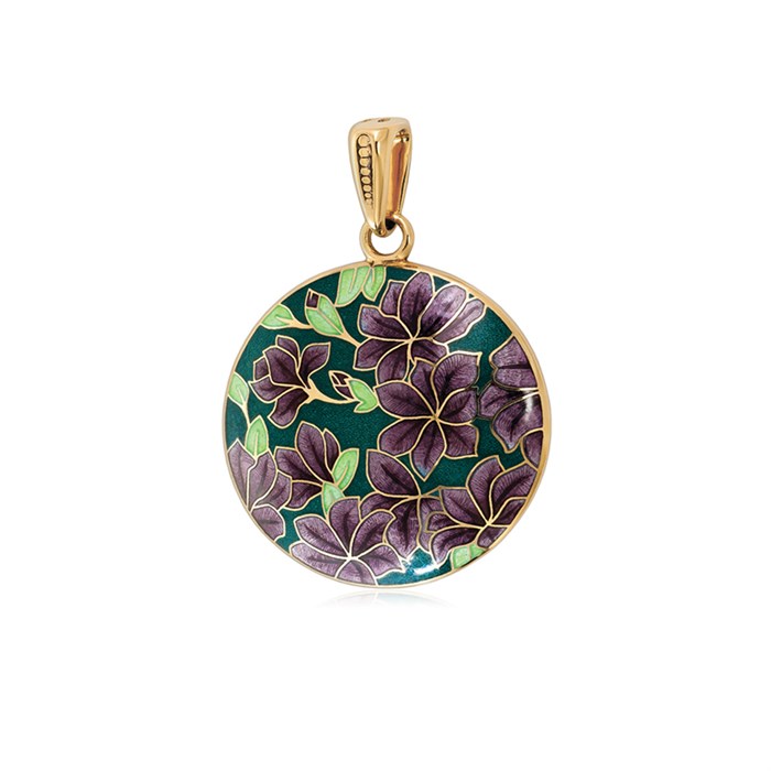 Подвеска из серебра «Клематис» (золочение), фиолетово-зеленая Fil7.27з-723