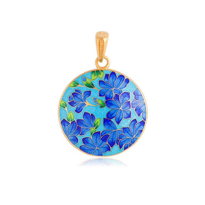 Серебряная подвеска «Клематис» (золочение), сине-голубая Fil7.27з-726