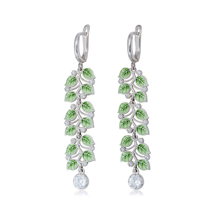 Длинные серьги-подвески из серебра «Мелисса», зеленые Fil3.39.1сп-741