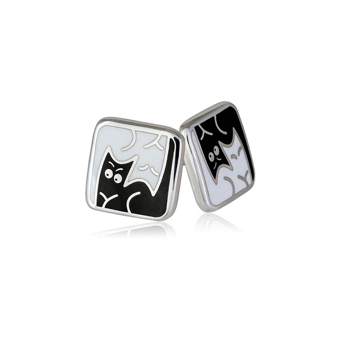 Пусеты из серебра «Котики Инь-Ян», черно-белые Fil3.59п-751