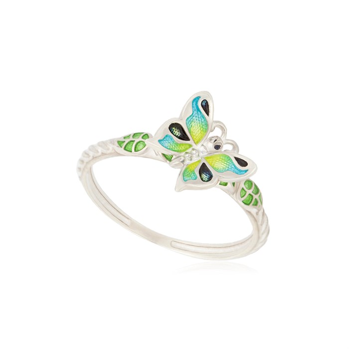 Кольцо из серебра «Бабочка», зеленое Fil61.202-794