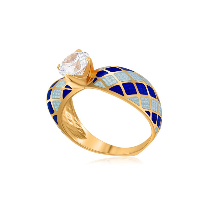 Кольцо из серебра «Сердце» (золочение), сине-белое с фианитами Fil61.139з-835