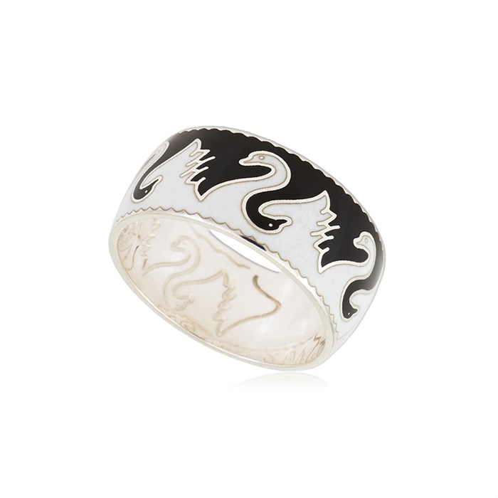 Кольцо из серебра «Лебеди», черно-белое Fil6.52-878