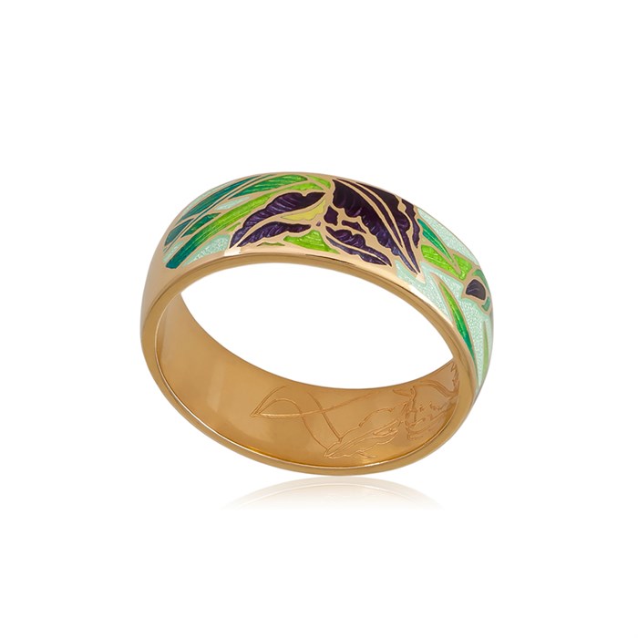 Кольцо из серебра «Ирисы» (золочение), зеленое Fil6.46з-898