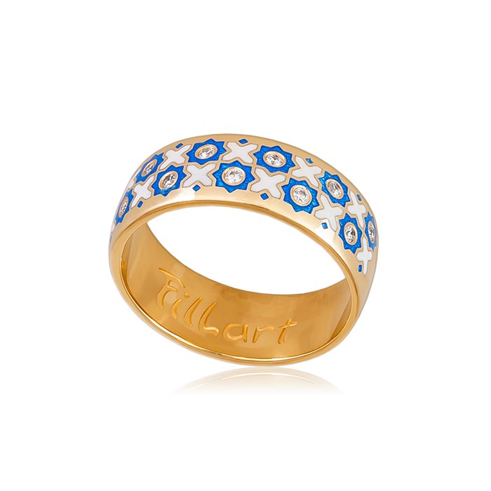 Кольцо из серебра «Восточное» (золочение), сине-белое с фианитами Fil6.54з-915