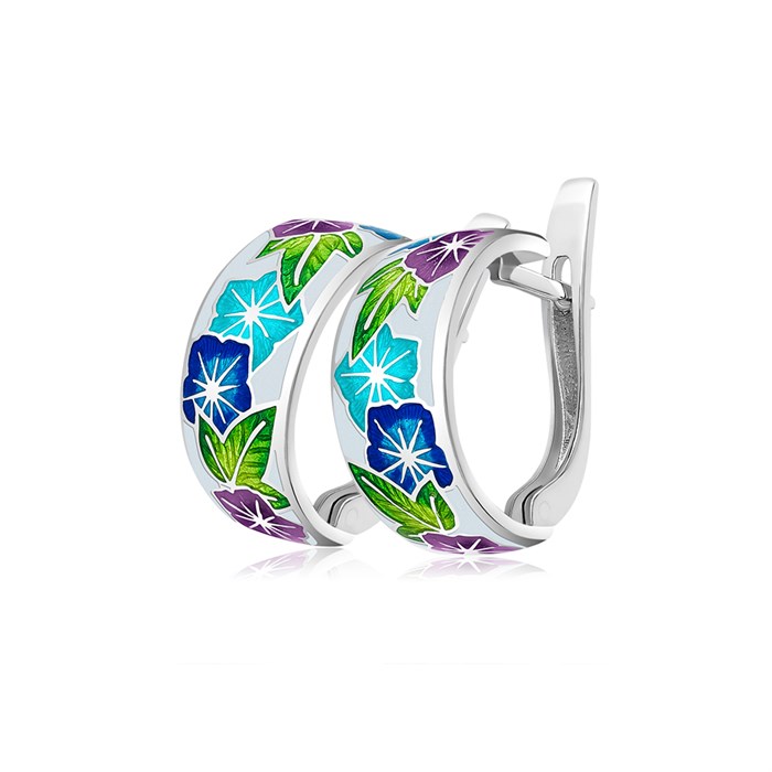 Серьги-полукольца из серебра «Петуния», трехцветные Fil3.04с-943