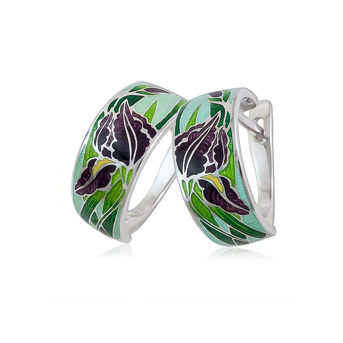 Серьги-полукольца из серебра «Ирисы», зеленые Fil3.46-947