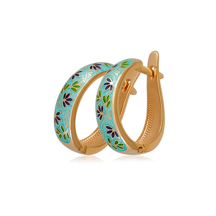 Серьги-полукольца серебряные «Барбарис» (золочение), бирюзовые Fil3.05з-949