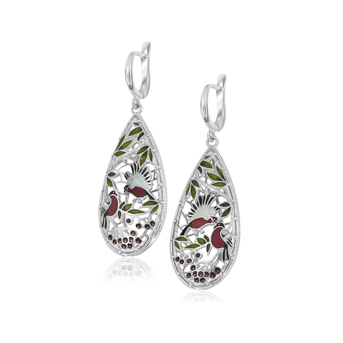 Серьги-подвески серебряные «Снегири», красные Fil31.140сп-951