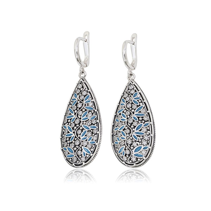 Серьги-подвески серебряные каплевидные «Росинка», голубые с фианитами Fil3.53-952