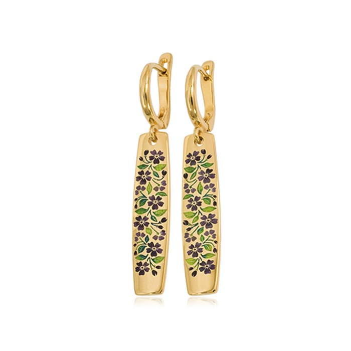 Серьги-подвески серебряные «Незабудки» (золочение), фиолетовые Fil3.08спз-956