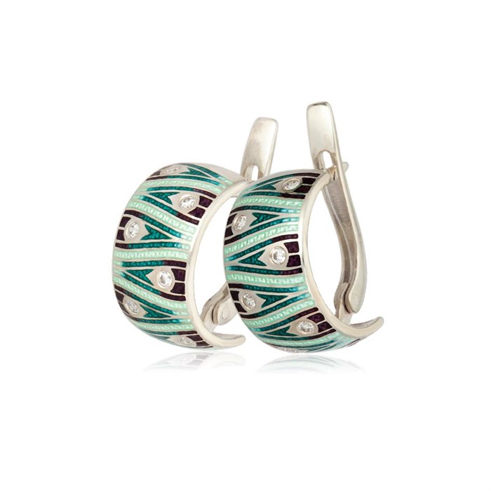 Серьги-полукольца «Модерн. Перо павлина», зеленые Fil3.93-972