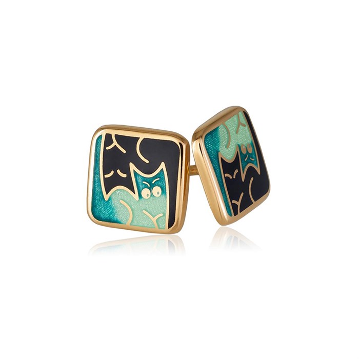 Пусеты «Котики Инь-Ян» (золочение), зеленые Fil3.59пз-989