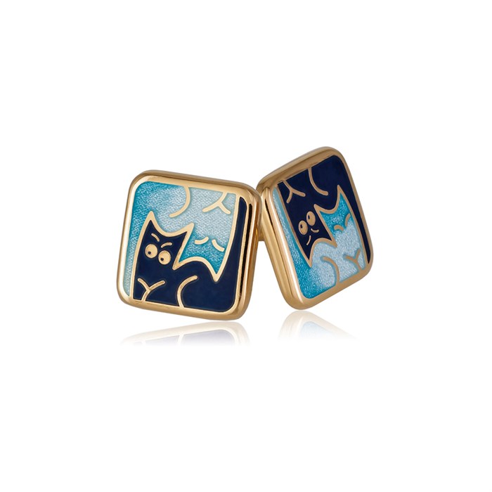 Пусеты «Котики Инь-Ян» (золочение), синие Fil3.59пз-992