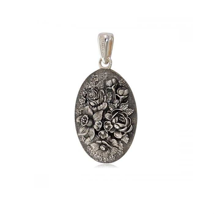 Подвеска из серебра овальная «Жостово», без золочения Fil7.23-1079